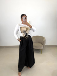 Pantalon ancho cinturon negro