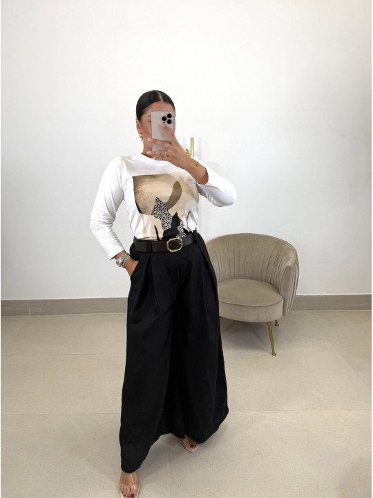 Pantalon ancho cinturon negro