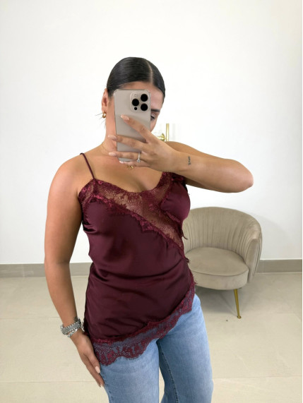 Top lencero asimetrico tinto