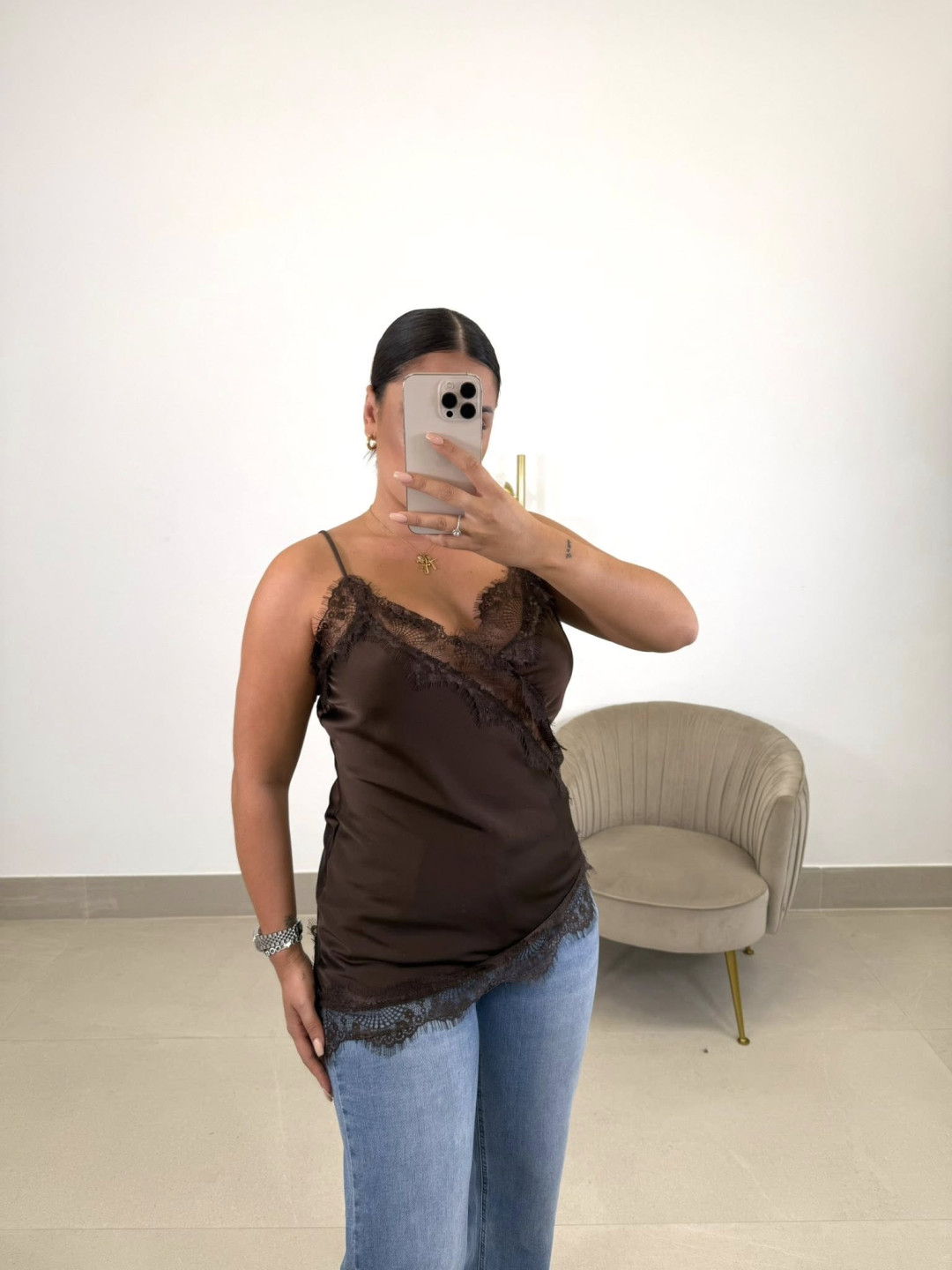 Top lencero asimetrico marron