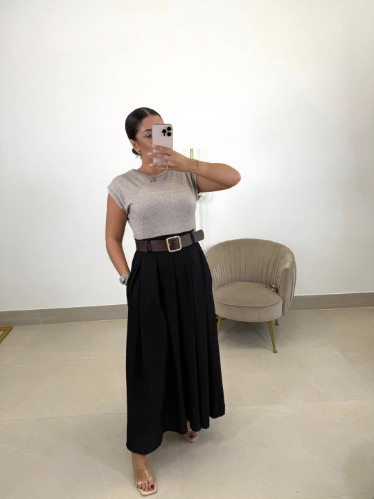 Vestido combinado beige/negro (incluye cinturon)
