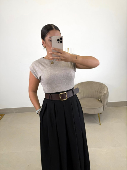 Vestido combinado beige/negro (incluye cinturon)