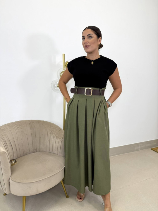 Vestido combinado negro/verde (incluye cinturon)