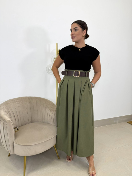 Vestido combinado negro/verde (incluye cinturon)