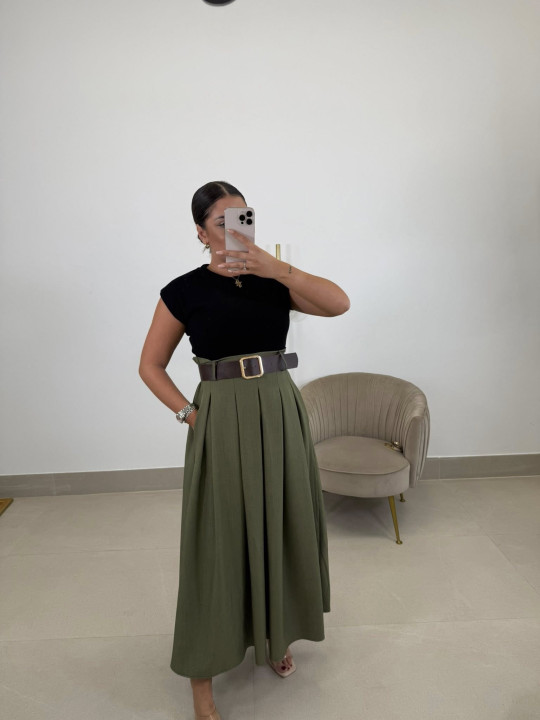 Vestido combinado negro/verde (incluye cinturon)