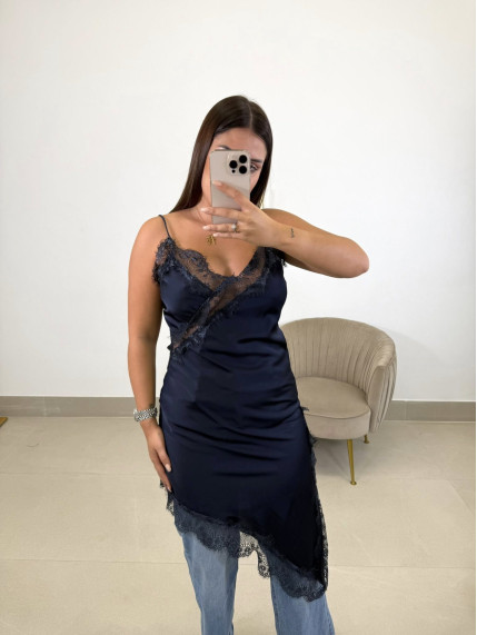 Vestido encaje asimetrico azul