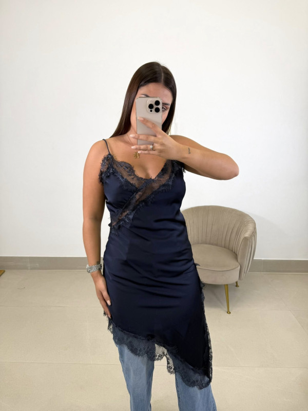 Vestido encaje asimetrico azul Vestido encaje asimetrico azul