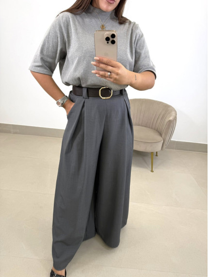 Pantalon ancho cinturon gris
