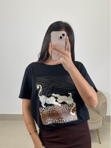 Camiseta estampado cebra negra