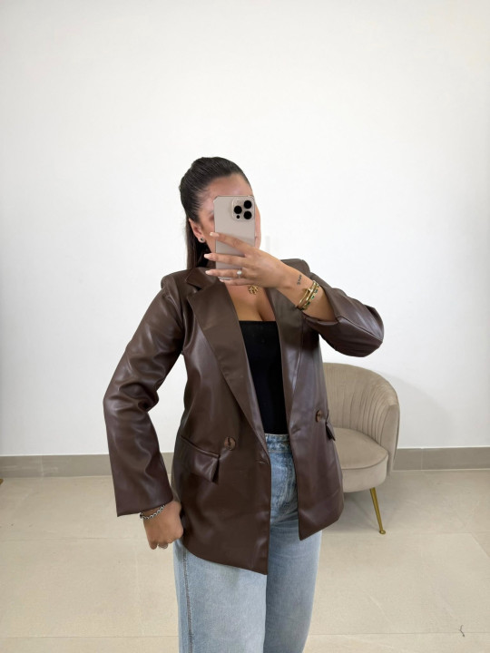 blazer polipiel chocolate blazer polipiel chocolate