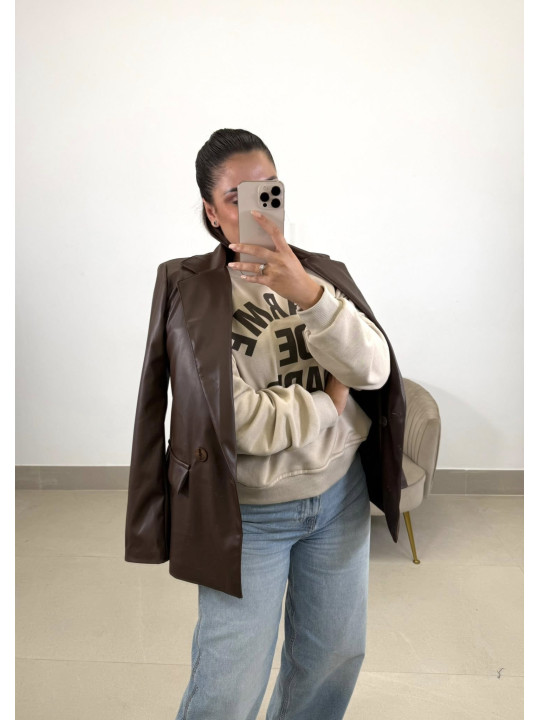 blazer polipiel chocolate blazer polipiel chocolate