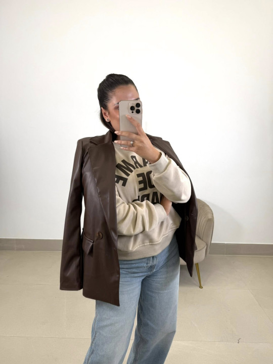 blazer polipiel chocolate blazer polipiel chocolate