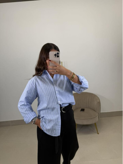 Camisa oxford celeste rayas blancas