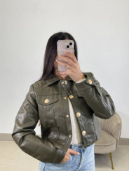 Chaqueta polipiel crop verde