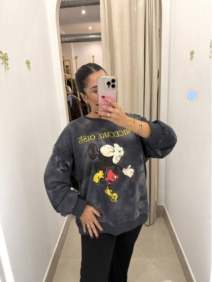Sudadera Ricecake oisis Mickey negra desgastada