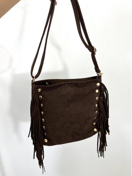 Bolso antelina flecos tachuela lateral chocolate
