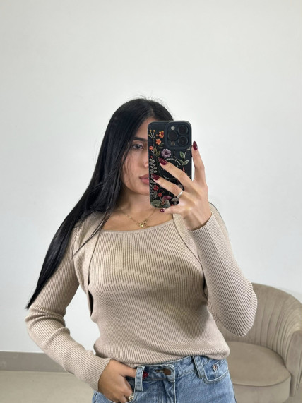 camiseta punto dos en una (rebeca+top) beige