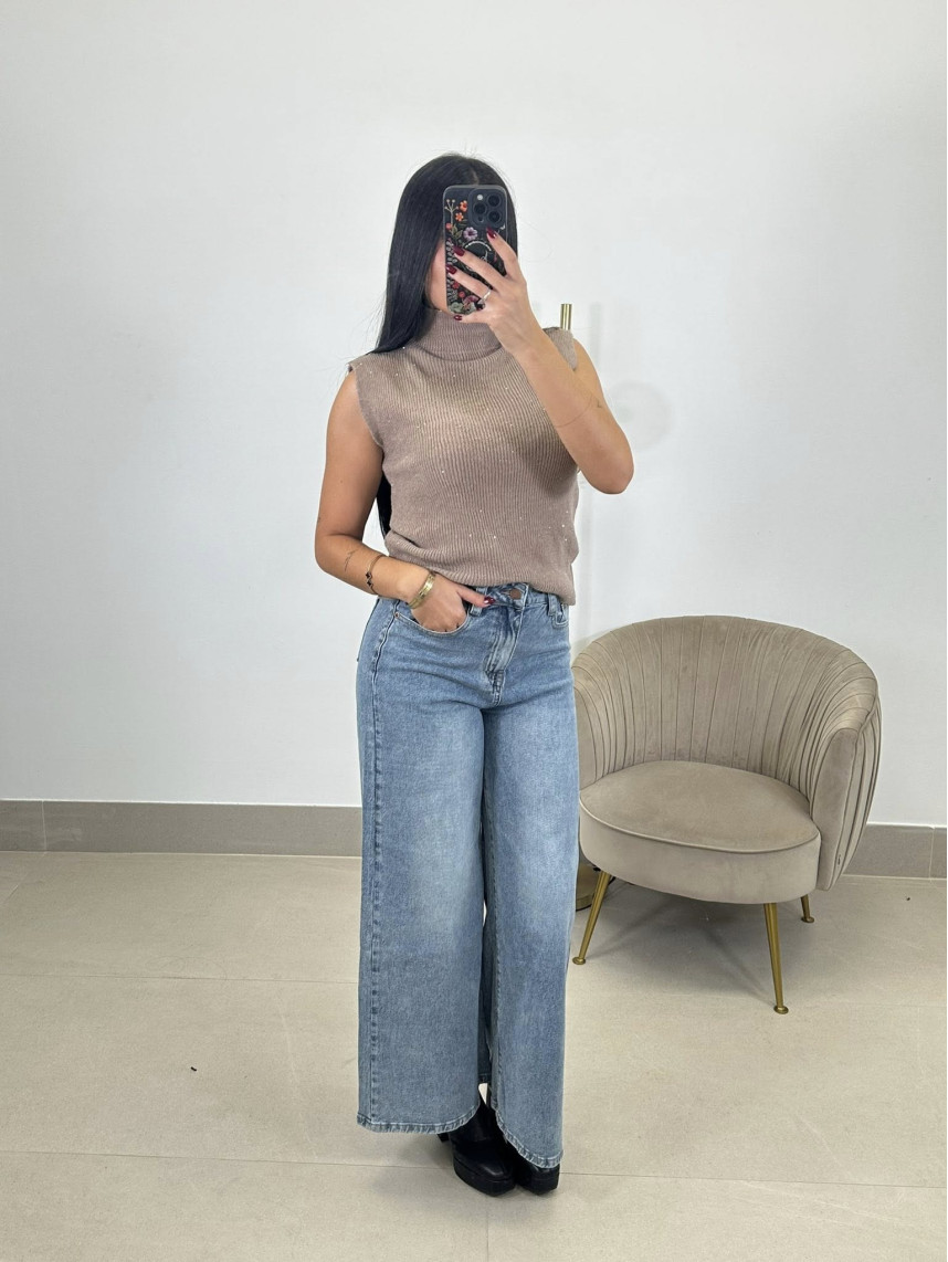 Chaleco lana brillos beige