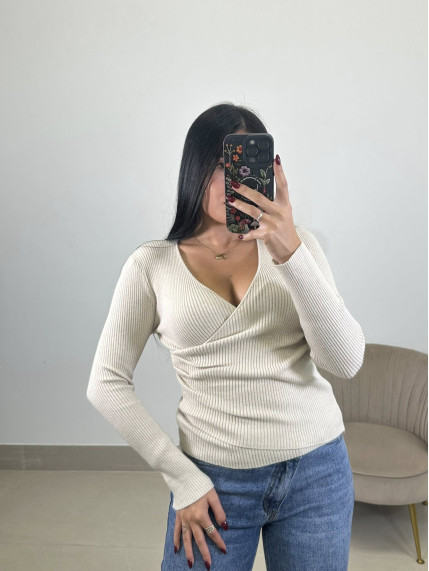 Top punto drapeado beige