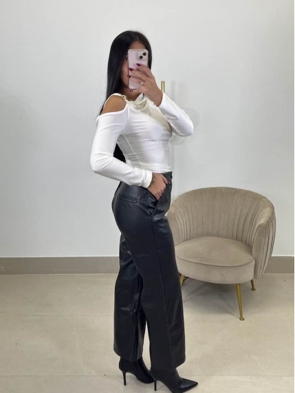 Pantalon polipiel flare negro