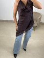Top cuello halter encaje asimetrico marron