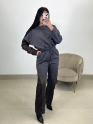 conjunto combinado leopardo gris oscuro