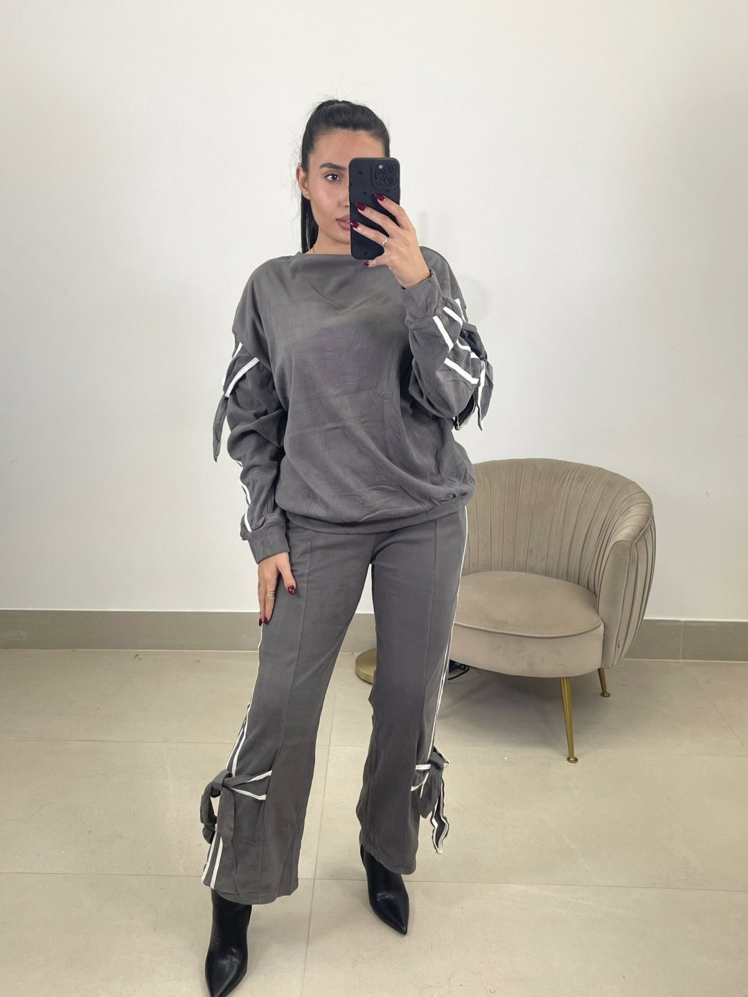 Conjunto tacto suave lazos gris oscuro