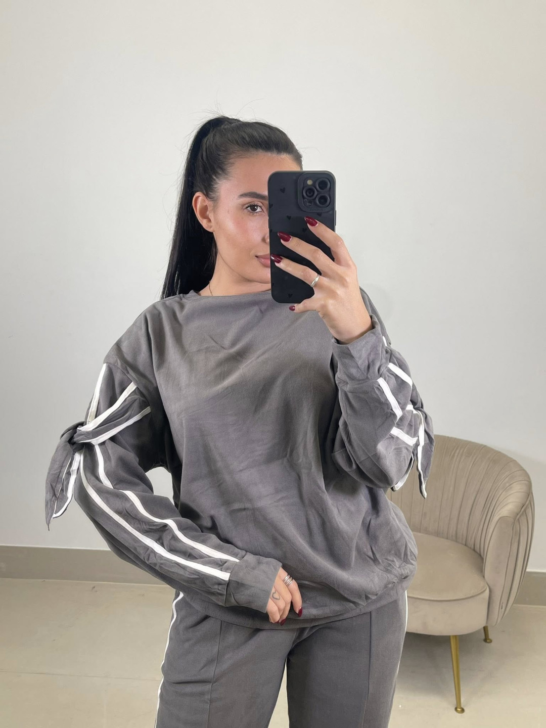 Conjunto tacto suave lazos gris oscuro