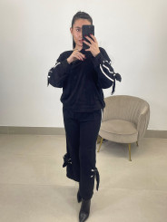 Conjunto tacto suave lazos negro