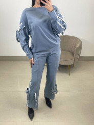 Conjunto tacto suave lazos celeste