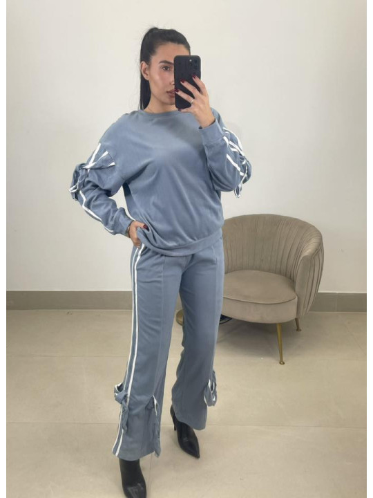 Conjunto tacto suave lazos celeste