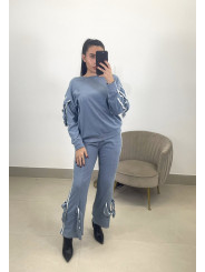 Conjunto tacto suave lazos celeste