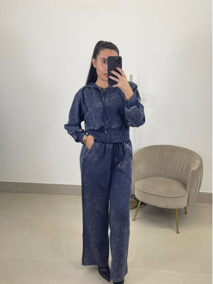 Conjunto desgastado capucha azul