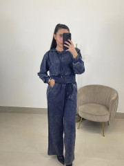 Conjunto desgastado capucha azul