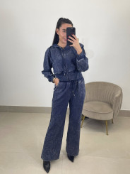 Conjunto desgastado capucha azul