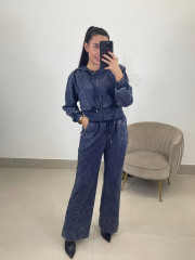 Conjunto desgastado capucha azul