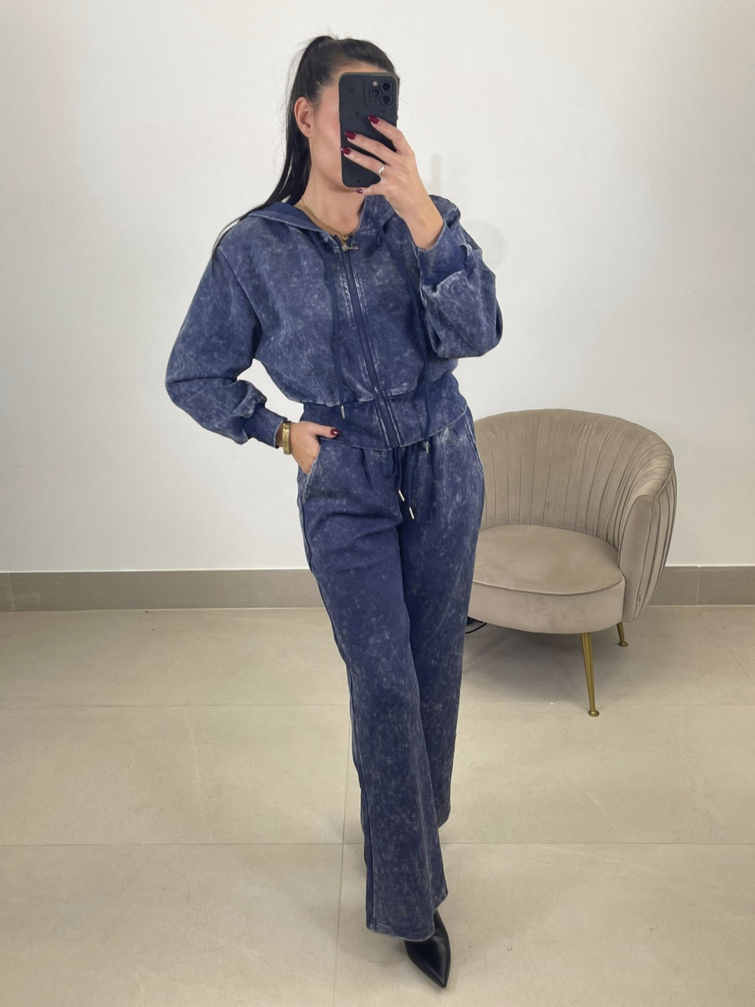 Conjunto desgastado capucha azul