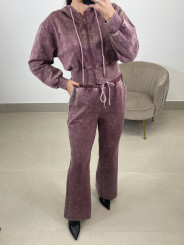 Conjunto desgastado capucha tinto