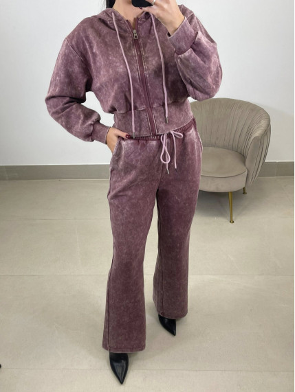 Conjunto desgastado capucha tinto