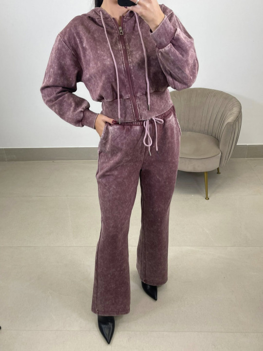 Conjunto desgastado capucha tinto