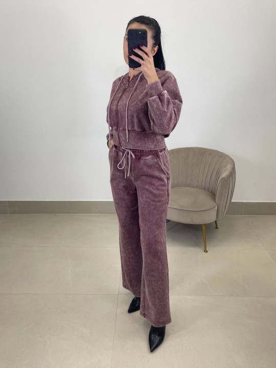 Conjunto desgastado capucha tinto