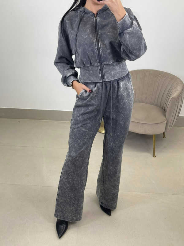 Conjunto desgastado capucha gris