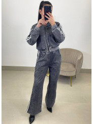 conjunto desgastado rayas laterales gris