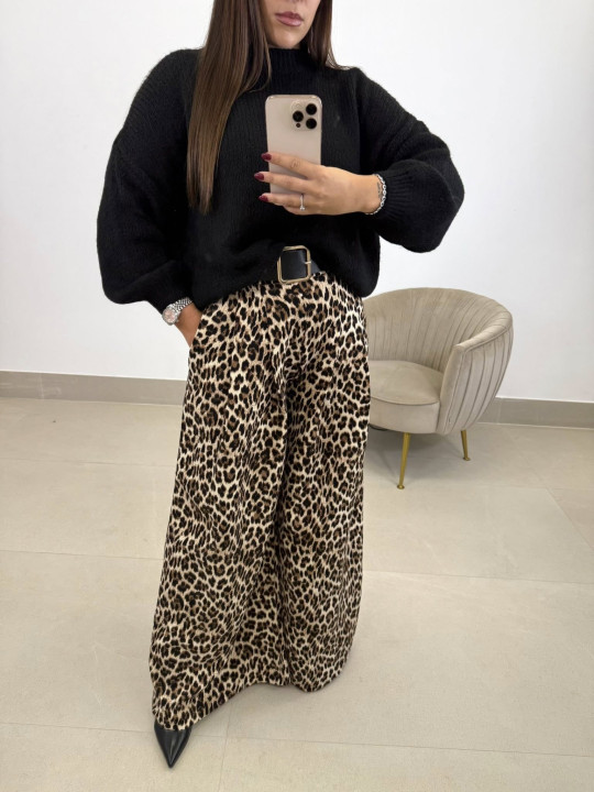 Pantalón ancho leopardo cinturón