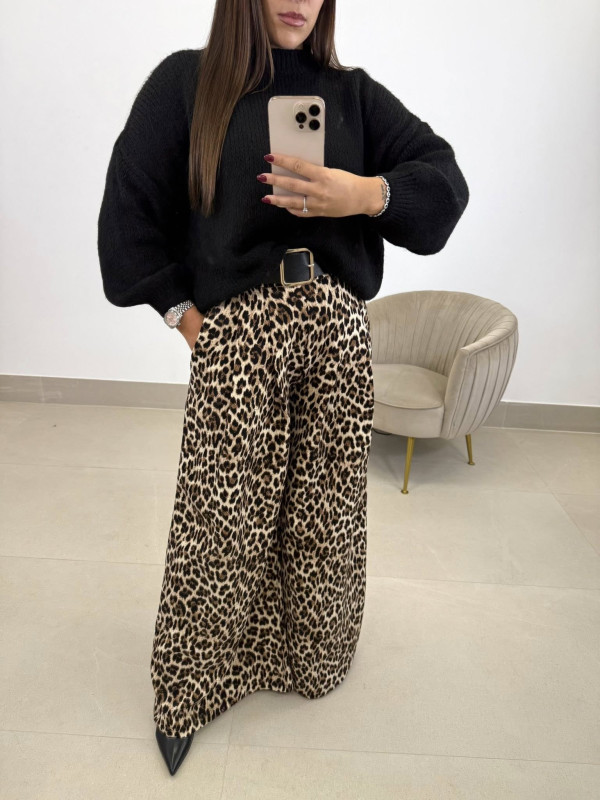 Pantalón ancho leopardo cinturón