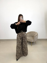 Pantalón ancho leopardo cinturón