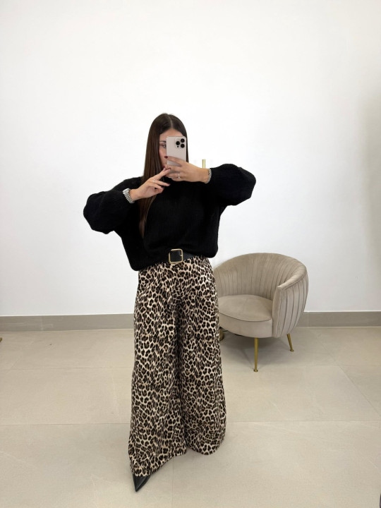 Pantalón ancho leopardo cinturón