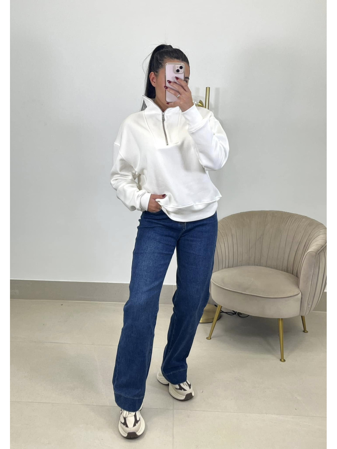 sudadera cuello chimenea blanca