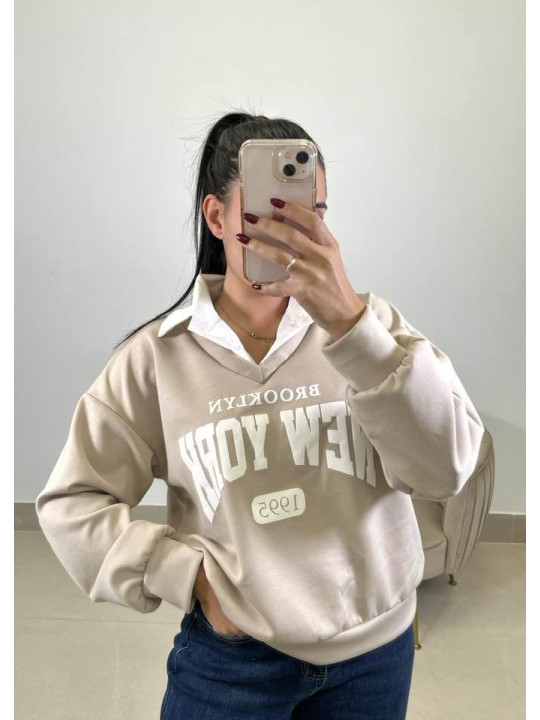 Sudadera combinada brooklyn beige