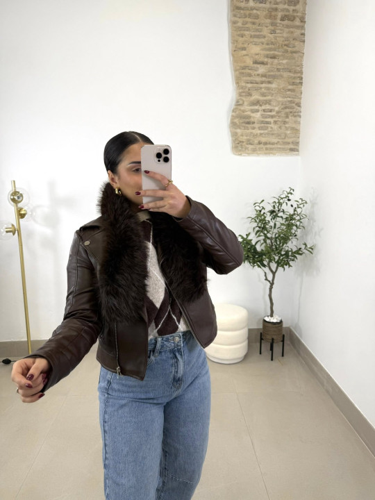 Cazadora polipiel chocolate